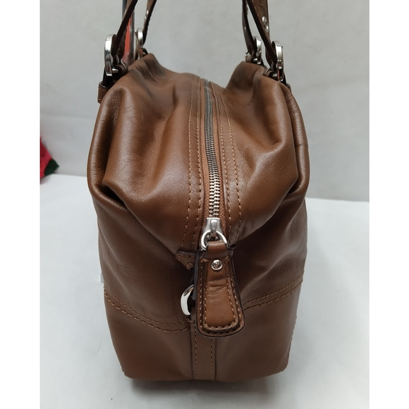 Coach Brown Soft Leather Double Handles Zipper Closure Satchel Shoulder Bag - Picture 5 of 16